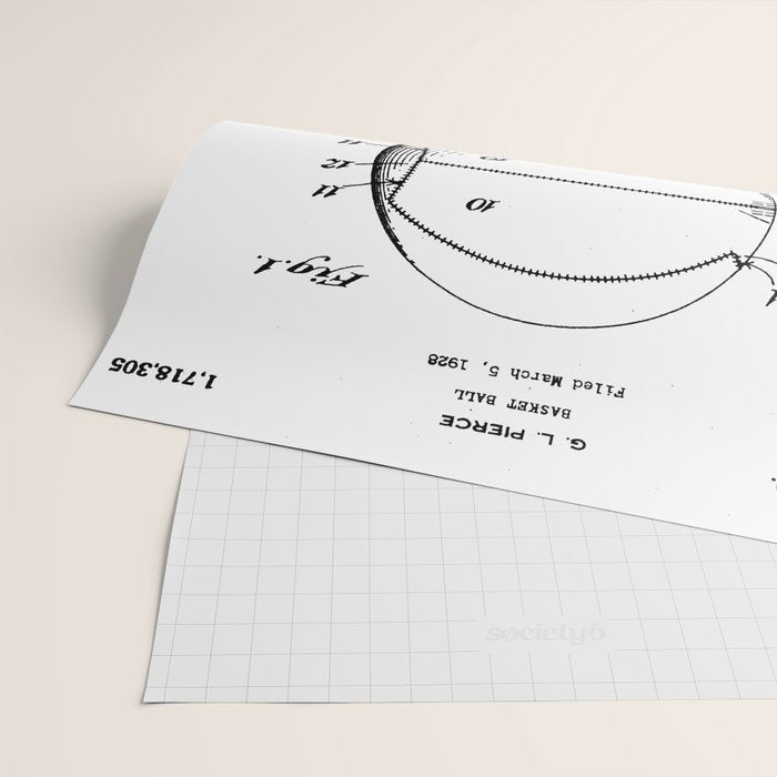 Basketball Patent - Sports Fan Team Coach Art - White Wrapping Paper Gallery Image 2