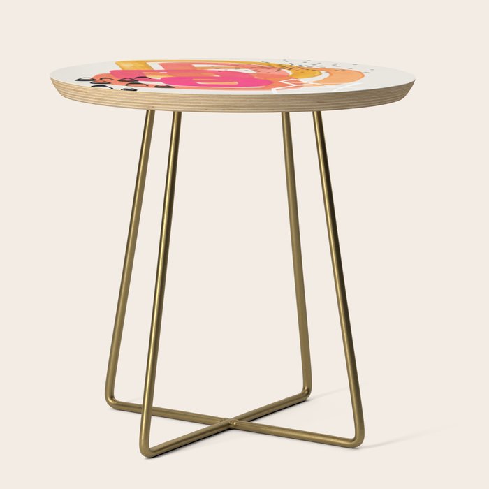 Mid Century Modern Abstract Colorful Art Ombre Magenta Yellow Circles Raindrops Geometric Pattern Side Table Gallery Image 1