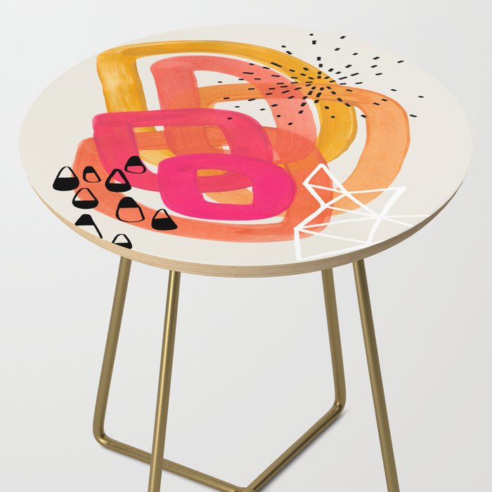 Mid Century Modern Abstract Colorful Art Ombre Magenta Yellow Circles Raindrops Geometric Pattern Side Table Gallery Image 2