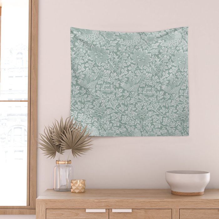 William Morris Bird & Anemone Powder Blue Wall Tapestry Gallery Image 2