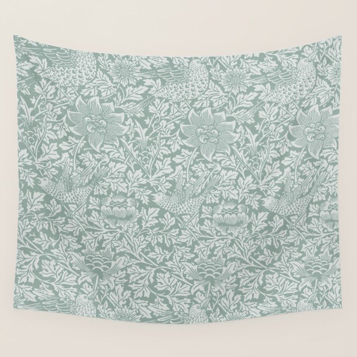 William Morris Bird & Anemone Powder Blue Wall Tapestry Gallery Image 1