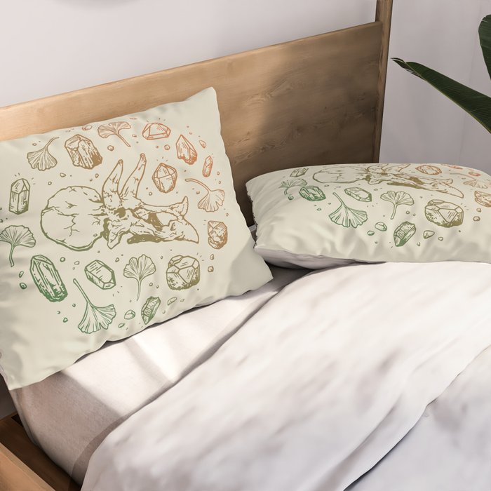 Triceratops Rocks! | Leaf Green & Pumpkin Spice Ombré Pillow Sham Gallery Image 2