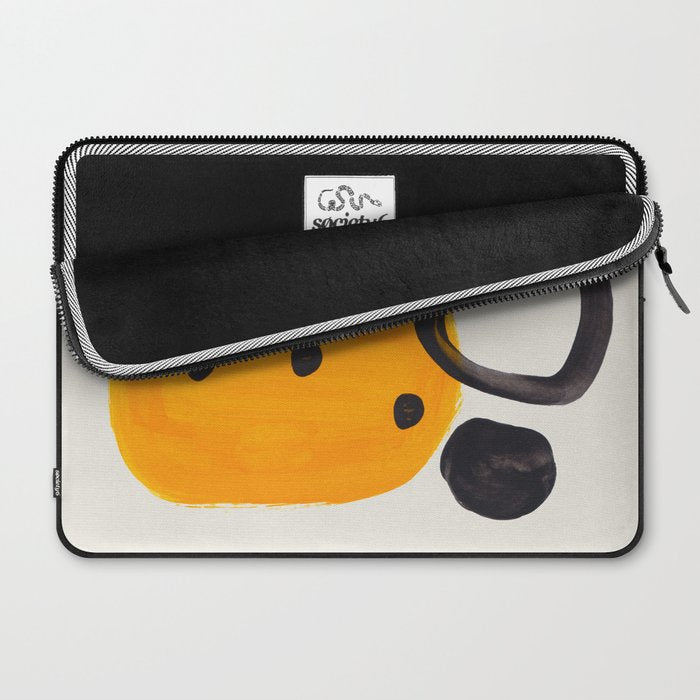 Unique Abstract Unique Mid century Modern Yellow Mustard Black Ring Dots Laptop Sleeve Gallery Image 2