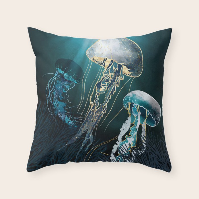 Metallic Jellyfish V Throw Pillow Gallery Image 6