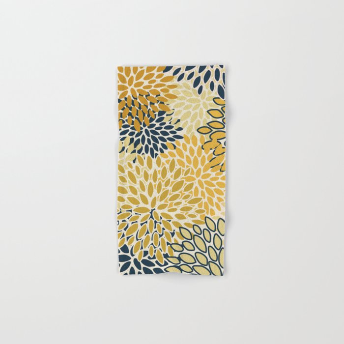 Floral Prints, Abstract Art, Navy Blue and Mustard Yellow, Towels Gallery Image 1