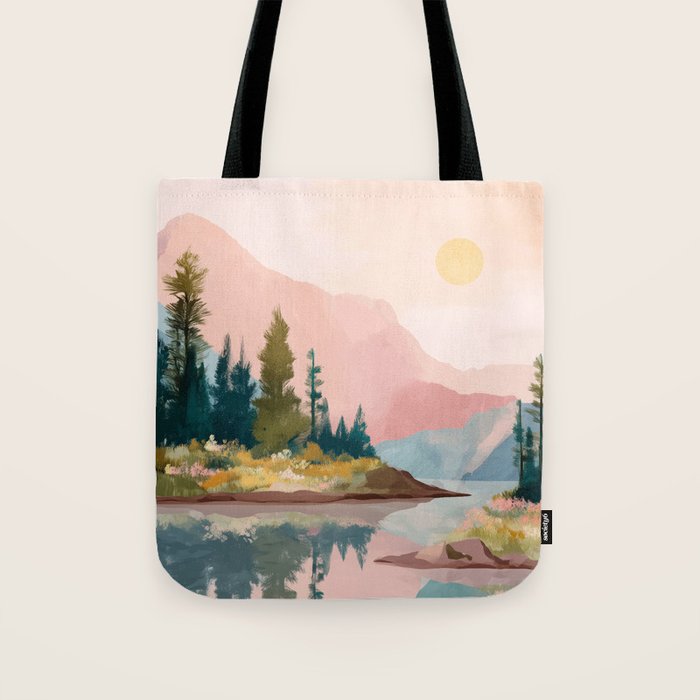 Pastel Mountain Lake Tote Bag Gallery Image 1