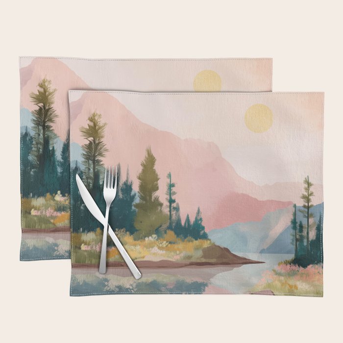 Pastel Mountain Lake Placemat Gallery Image 1