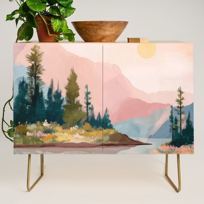Pastel Mountain Lake Credenza Gallery Image 1