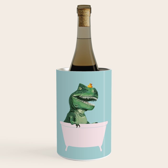 Playful T-Rex in Bathtub in Green Wine Chiller Gallery Image 1