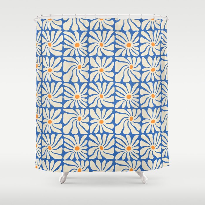 Vintage daisy flower art pattern Shower Curtain Gallery Image 1