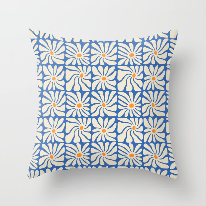 Vintage daisy flower art pattern Throw Pillow Gallery Image 1