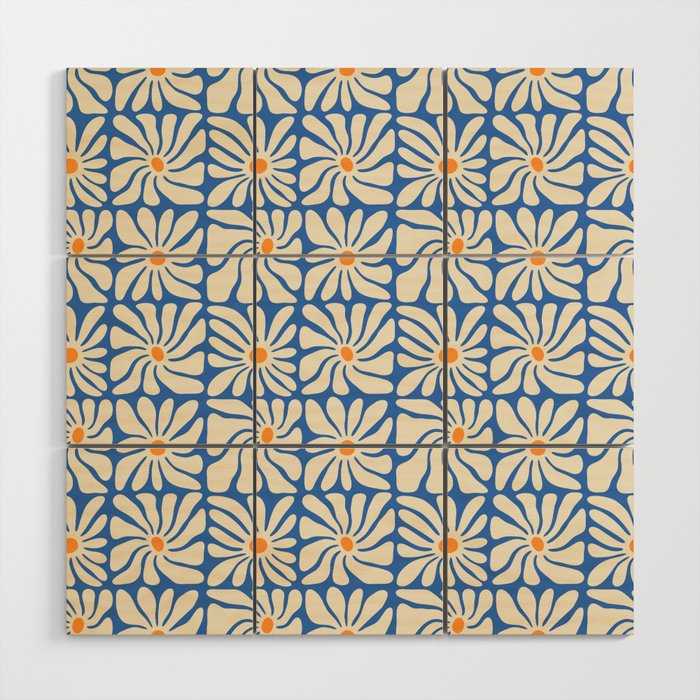 Vintage daisy flower art pattern Wood Wall Art Gallery Image 1