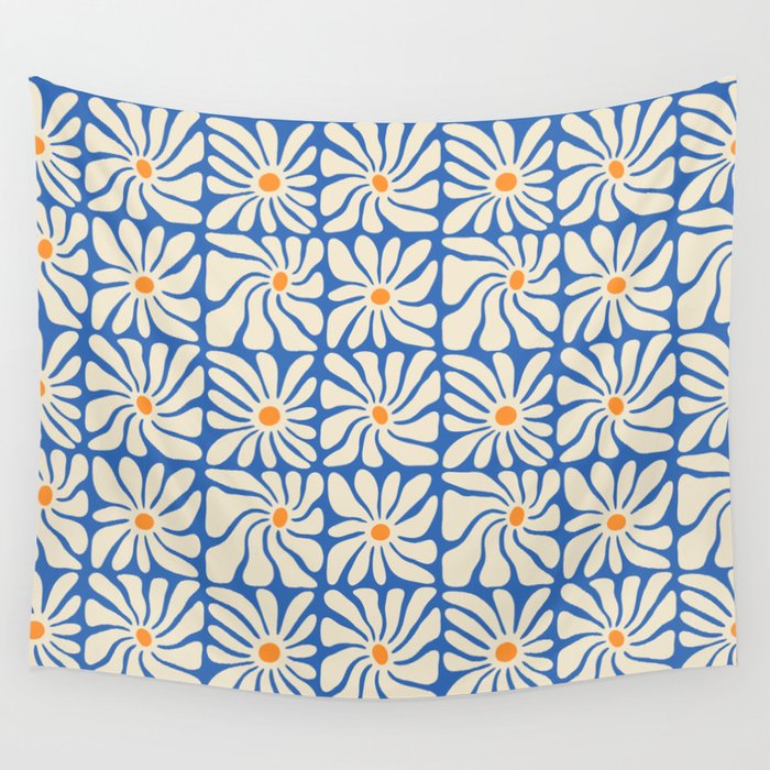Vintage daisy flower art pattern Wall Tapestry Gallery Image 1