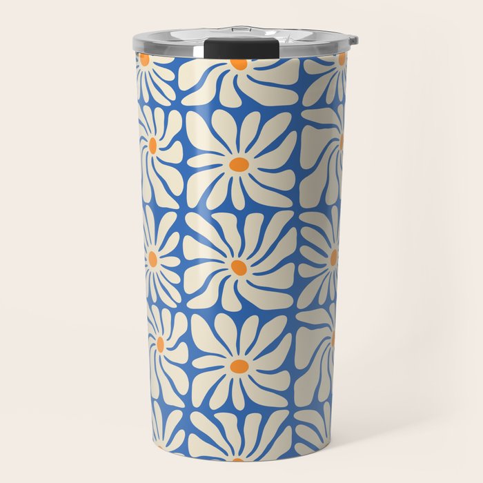 Vintage daisy flower art pattern Travel Mug Gallery Image 1