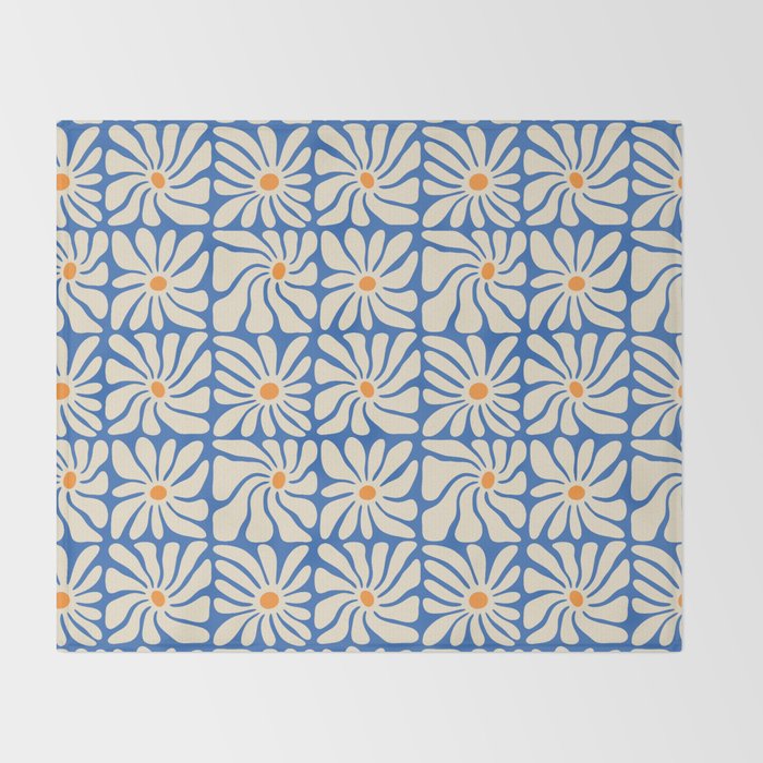 Vintage daisy flower art pattern Throw Blanket Gallery Image 2