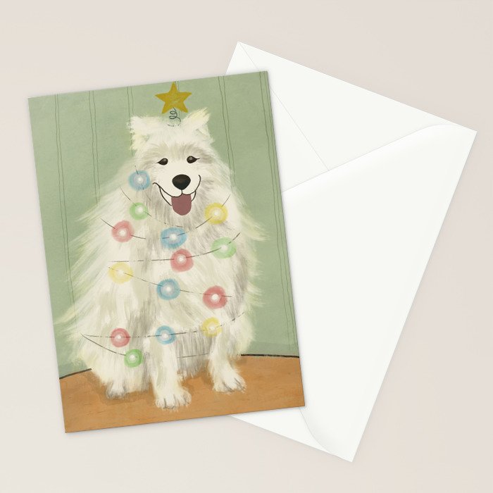 Lit up Holiday Samoyed Stationery Card Gallery Image 2