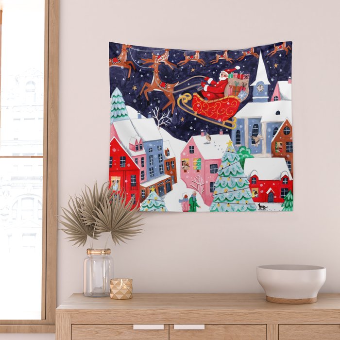 Christmas Village Santa Wall Tapestry Gallery Image 2