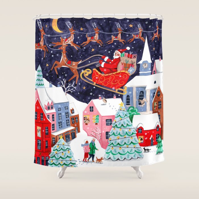 Christmas Village Santa Shower Curtain Gallery Image 1