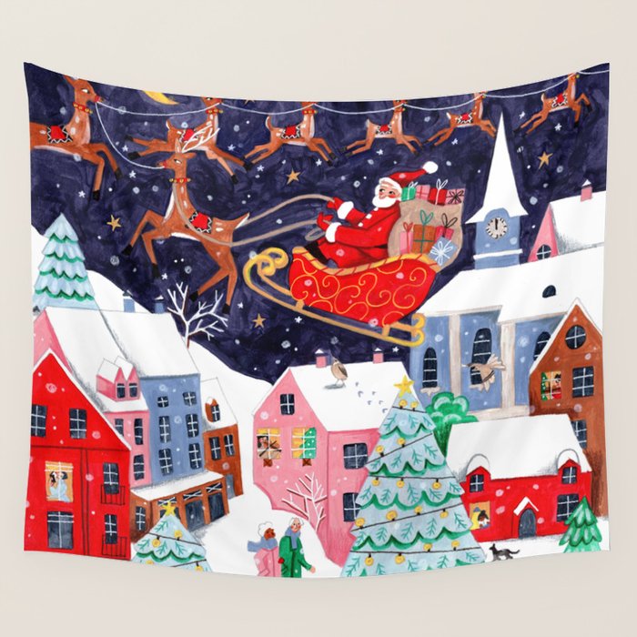 Christmas Village Santa Wall Tapestry Gallery Image 4