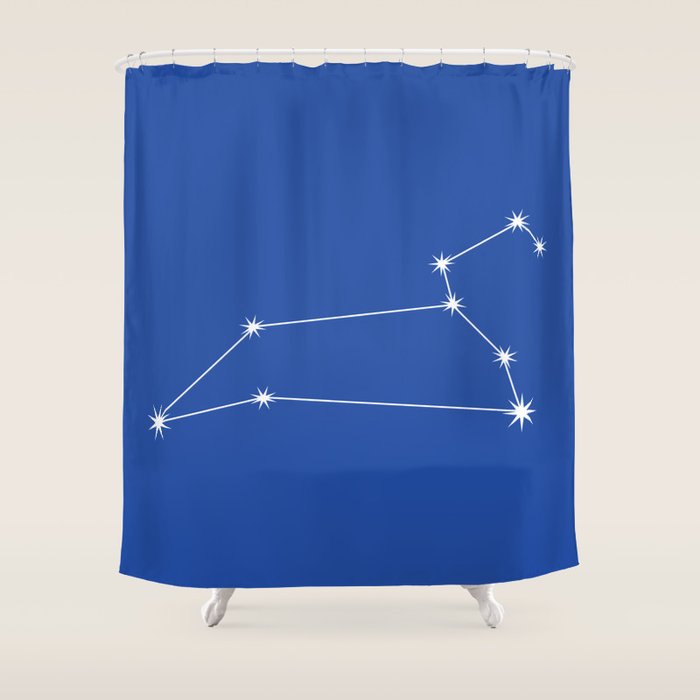 Leo Zodiac Star Constellation Line Art Vibrant Blue Shower Curtain Gallery Image 1