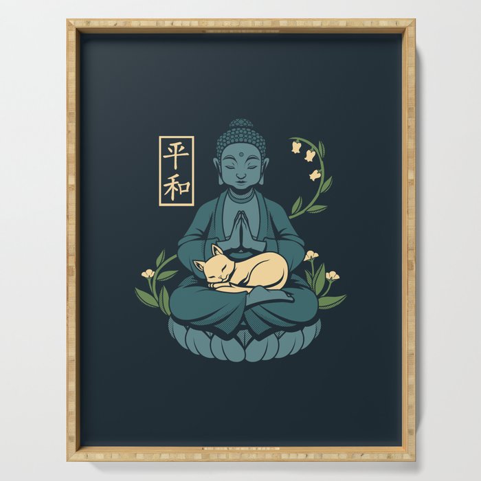 Cat Meditation Buddhism Buddha by Tobe Fonseca Serving Tray Gallery Image 1