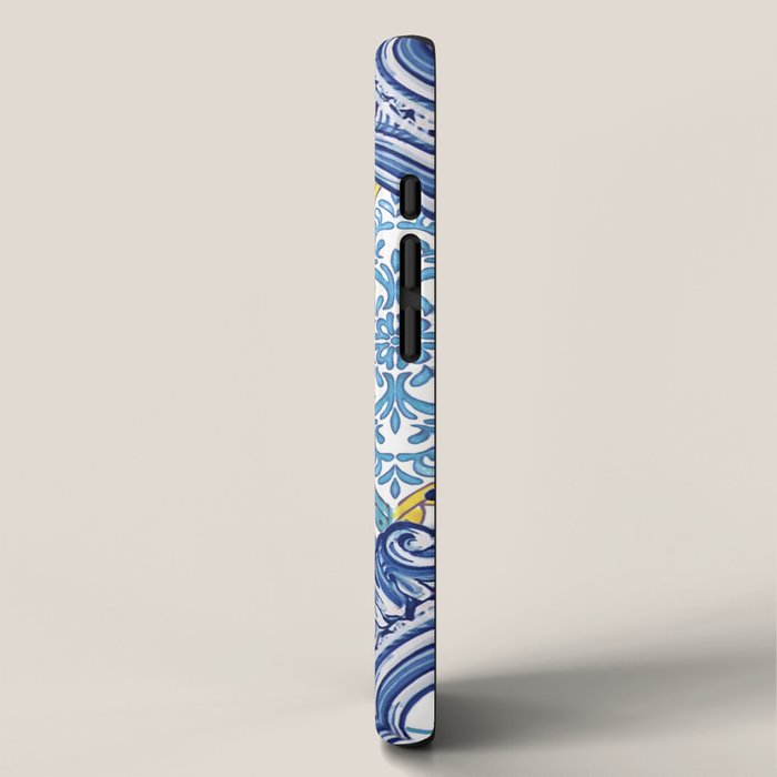 Sicilian Limones, italian mediterranean citrus fruit maiolica blue tiles iPhone Case Gallery Image 2