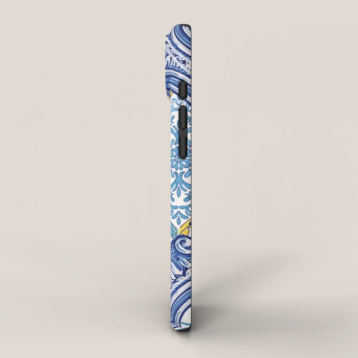 Sicilian Limones, italian mediterranean citrus fruit maiolica blue tiles iPhone Case Gallery Image 2