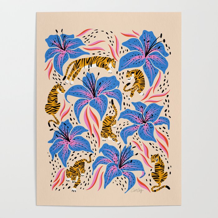 Tigers & Tiger Lilies - Blue & Yellow Poster Gallery Image 4