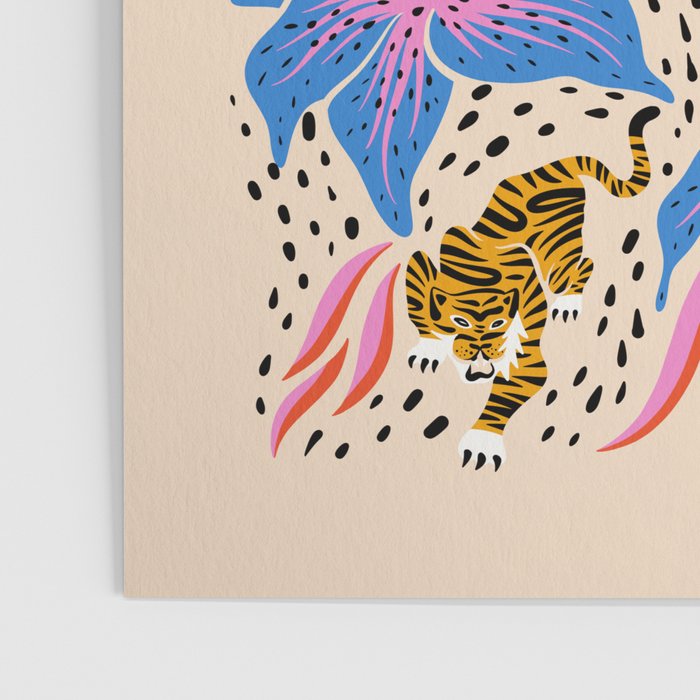 Tigers & Tiger Lilies - Blue & Yellow Poster Gallery Image 3