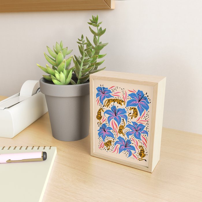 Tigers & Tiger Lilies - Blue & Yellow Mini Art Print Gallery Image 2