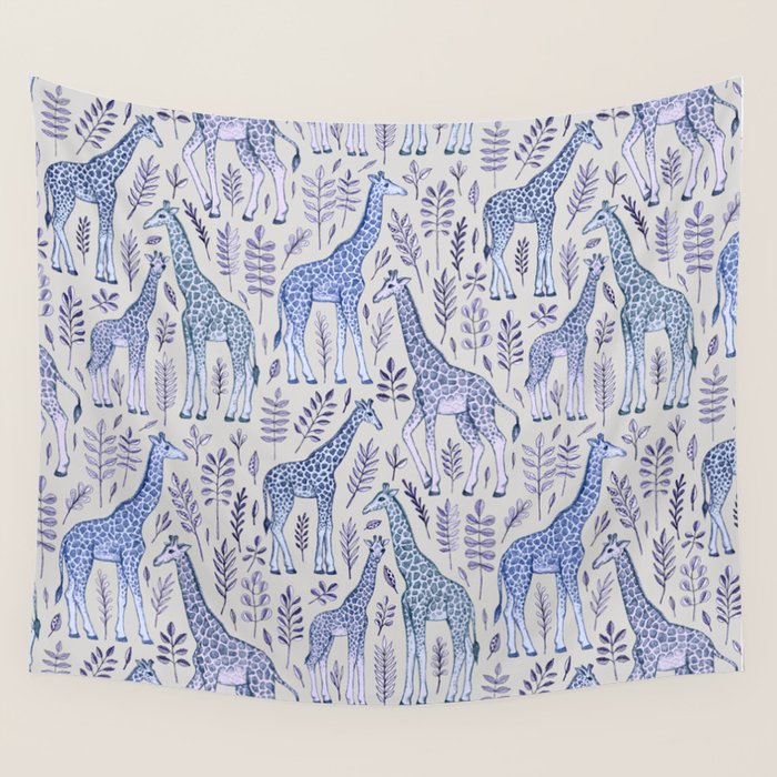 Blue Giraffe Pattern Wall Tapestry Gallery Image 1