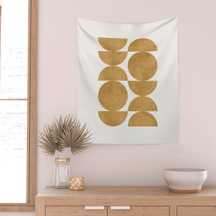 Gold Retro Scandinavian - Mid Century Modern Wall Tapestry Gallery Image 2