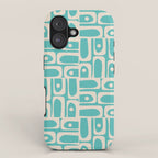 Mid Century Modern Piquet Geometric Multi Pattern in Aqua Turquoise Teal and Cream Beige iPhone Case Gallery Image 1