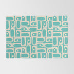 Mid Century Modern Piquet Geometric Multi Pattern in Aqua Turquoise Teal and Cream Beige Rug Gallery Image 2