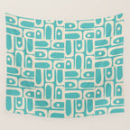 Mid Century Modern Piquet Geometric Multi Pattern in Aqua Turquoise Teal and Cream Beige Wall Tapestry Gallery Image 4