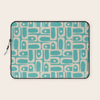 Mid Century Modern Piquet Geometric Multi Pattern in Aqua Turquoise Teal and Cream Beige Laptop Sleeve Gallery Image 1