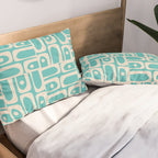 Mid Century Modern Piquet Geometric Multi Pattern in Aqua Turquoise Teal and Cream Beige Pillow Sham Gallery Image 2