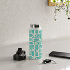 Mid Century Modern Piquet Geometric Multi Pattern in Aqua Turquoise Teal and Cream Beige Water Bottle Gallery Image 4