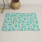 Mid Century Modern Piquet Geometric Multi Pattern in Aqua Turquoise Teal and Cream Beige Rug Gallery Image 1