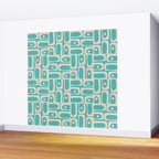 Mid Century Modern Piquet Geometric Multi Pattern in Aqua Turquoise Teal and Cream Beige Wall Mural Gallery Image 2
