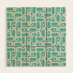Mid Century Modern Piquet Geometric Multi Pattern in Aqua Turquoise Teal and Cream Beige Wood Wall Art Gallery Image 1
