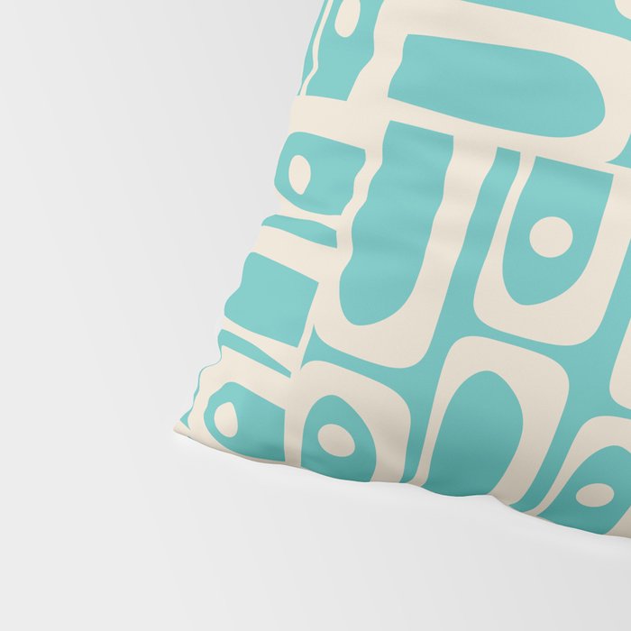 Mid Century Modern Piquet Geometric Multi Pattern in Aqua Turquoise Teal and Cream Beige Pillow Sham Gallery Image 4