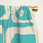 Mid Century Modern Piquet Geometric Multi Pattern in Aqua Turquoise Teal and Cream Beige Window Curtain Gallery Image 2