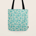 Mid Century Modern Piquet Geometric Multi Pattern in Aqua Turquoise Teal and Cream Beige Tote Bag Gallery Image 1