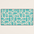 Mid Century Modern Piquet Geometric Multi Pattern in Aqua Turquoise Teal and Cream Beige Desk Mat Gallery Image 3