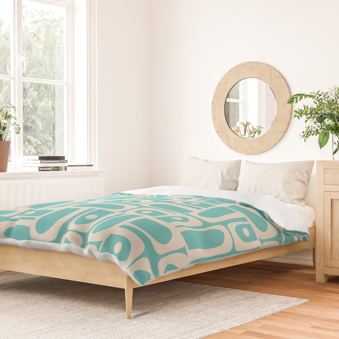 Mid Century Modern Piquet Geometric Multi Pattern in Aqua Turquoise Teal and Cream Beige Duvet Cover Gallery Image 2