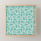 Mid Century Modern Piquet Geometric Multi Pattern in Aqua Turquoise Teal and Cream Beige Mini Art Print Gallery Image 1