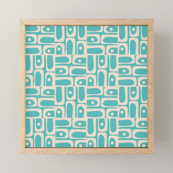 Mid Century Modern Piquet Geometric Multi Pattern in Aqua Turquoise Teal and Cream Beige Mini Art Print Gallery Image 1