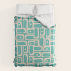 Mid Century Modern Piquet Geometric Multi Pattern in Aqua Turquoise Teal and Cream Beige Duvet Cover Gallery Image 6