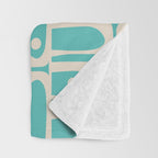 Mid Century Modern Piquet Geometric Multi Pattern in Aqua Turquoise Teal and Cream Beige Throw Blanket Gallery Image 3